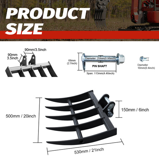 Rake for 1-1.8 Ton Mini Excavators | HUAYEE HYE01-3