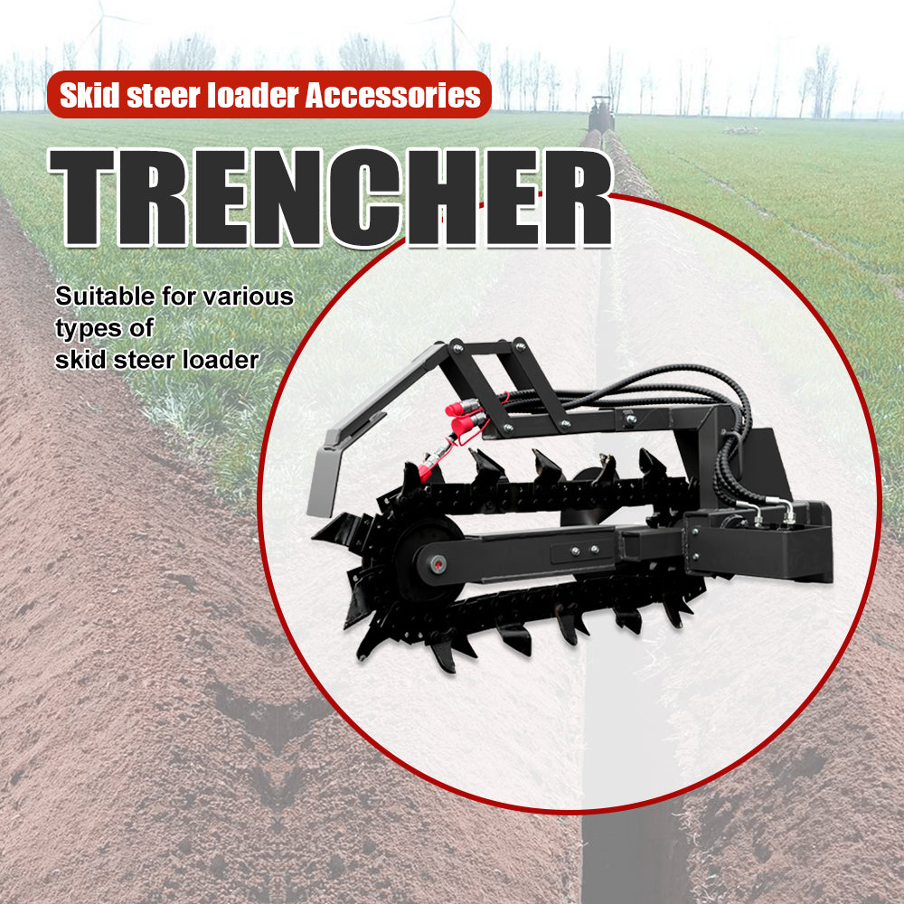 Trencher Attachment for Mini Skid Steers - Heavy-Duty Chain Digger for Cable/Pipe Installation