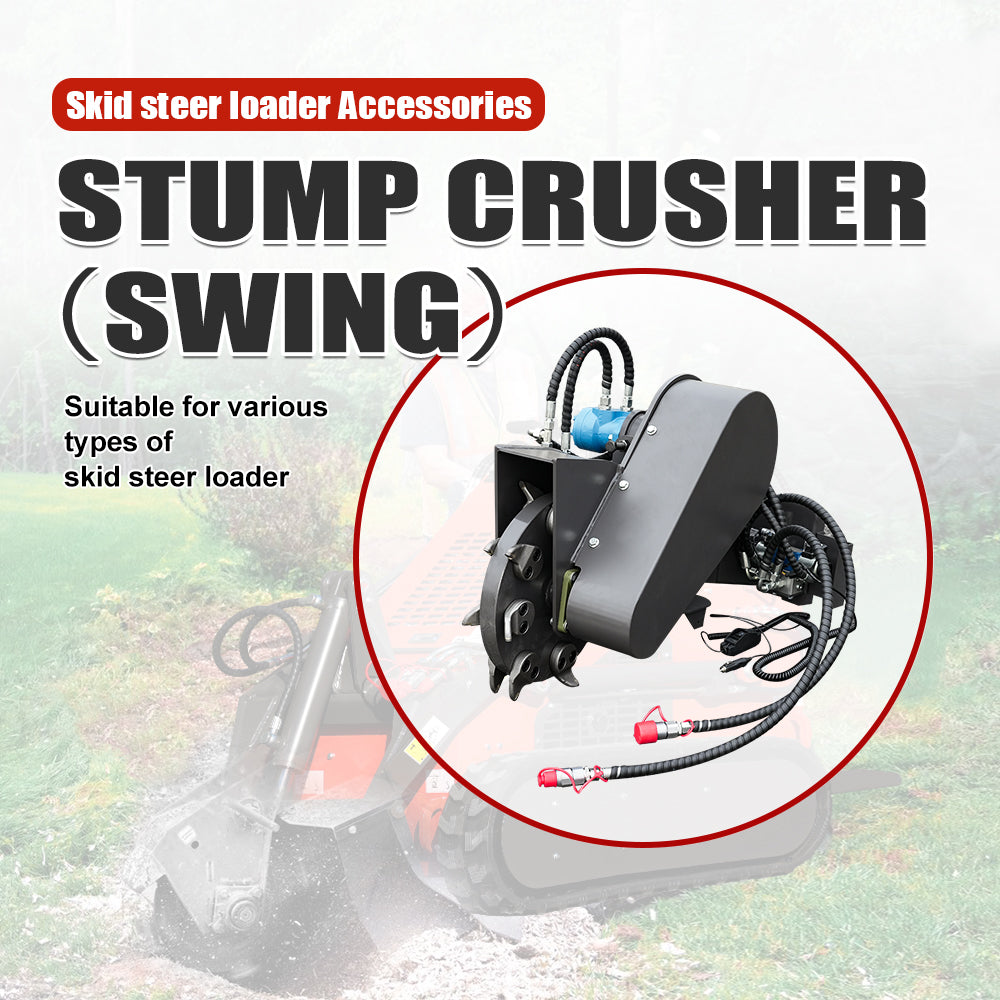 Swinging Stump Grinder for Mini Skid Steers - Hydraulic Stump Cutter w/Mounting Plate