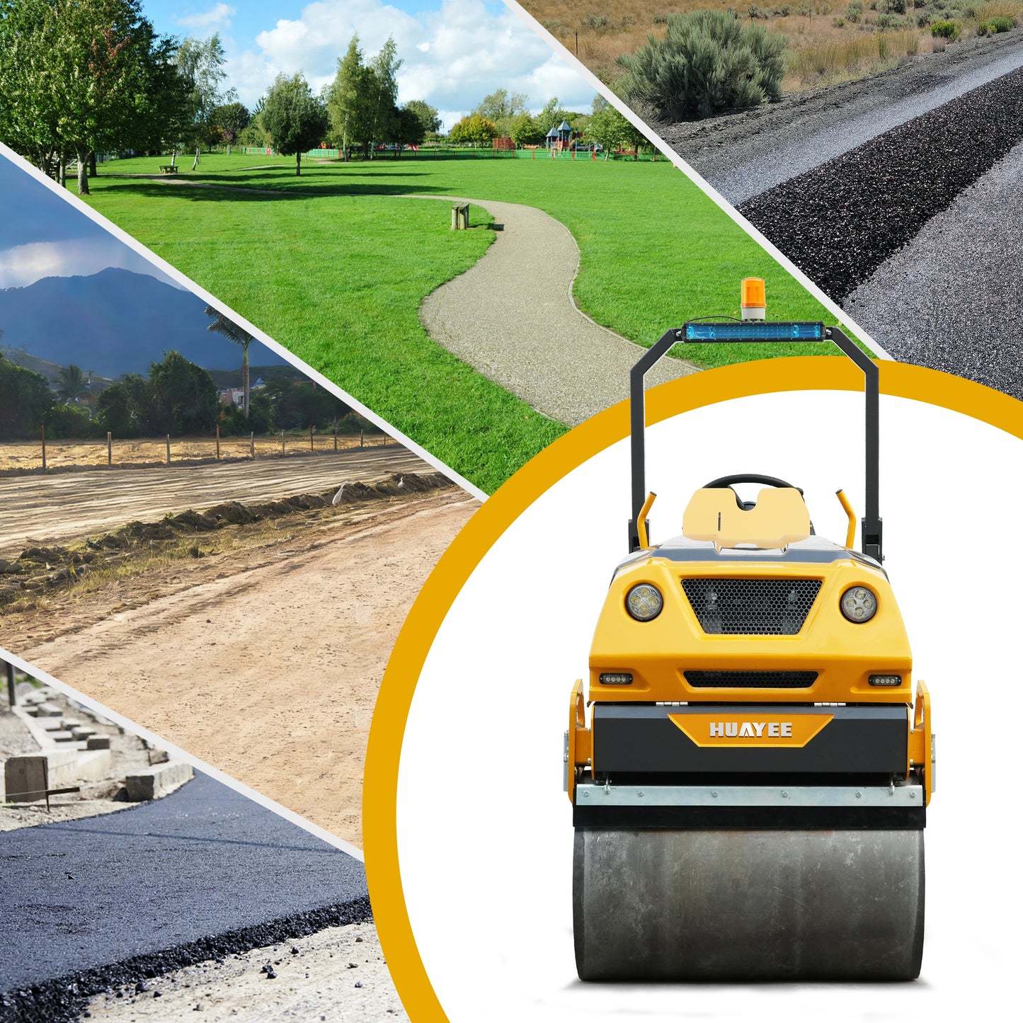 HUAYEE RHY1.5 Tandem Vibratory Road Roller - 1.5 Ton Ultra-Heavy Professional Road Compactor