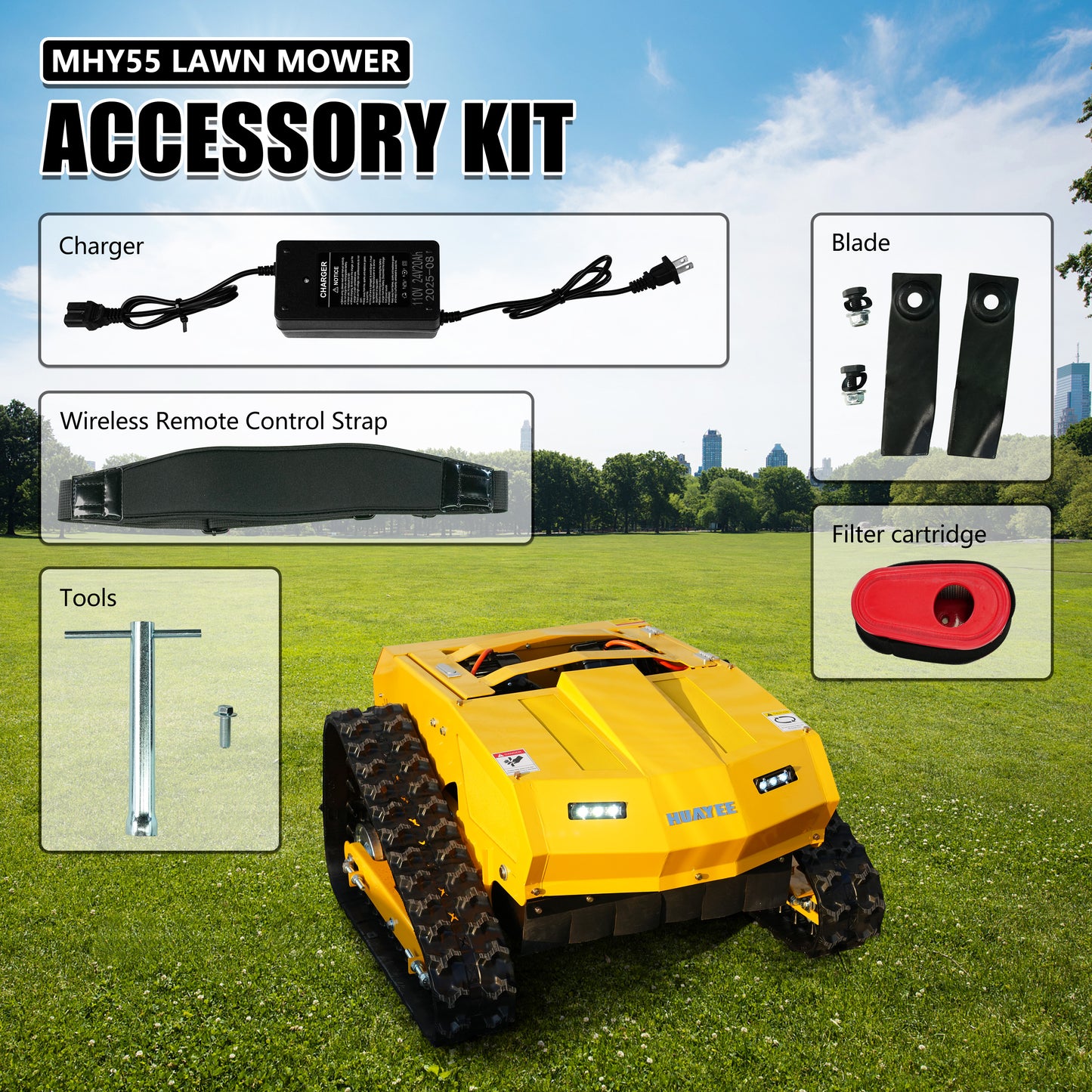 MHY55 Compact Remote Control Tracked Lawn Mower - 9HP LONCIN Gas Engine, 550mm Mowing Width