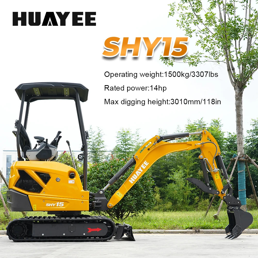 HUAYEE SHY15 | Mini Excavator - 1.5 Ton Compact Excavator with Kubota D722 Engine, 14 HP