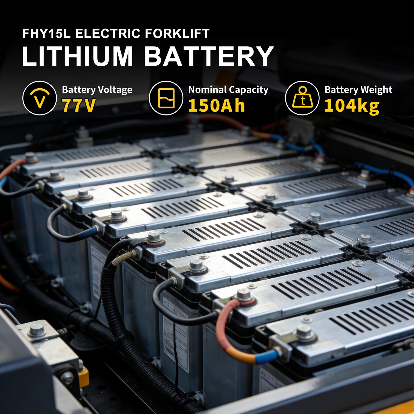 HUAYEE FHY15L 4-Wheel Electric Forklift | Lithium Battery | Max. Lifting Capacity: 2,645 lbs | Max. Lifting Height: 118 inches