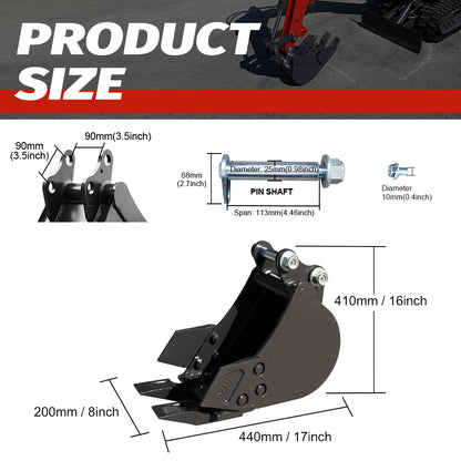 8" Toothed Bucket for 1-1.8 Ton Mini Excavators | HUAYEE HYE01-1