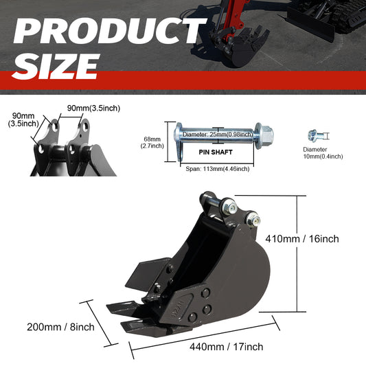 8" Toothed Bucket for 1-1.8 Ton Mini Excavators | HUAYEE HYE01-1
