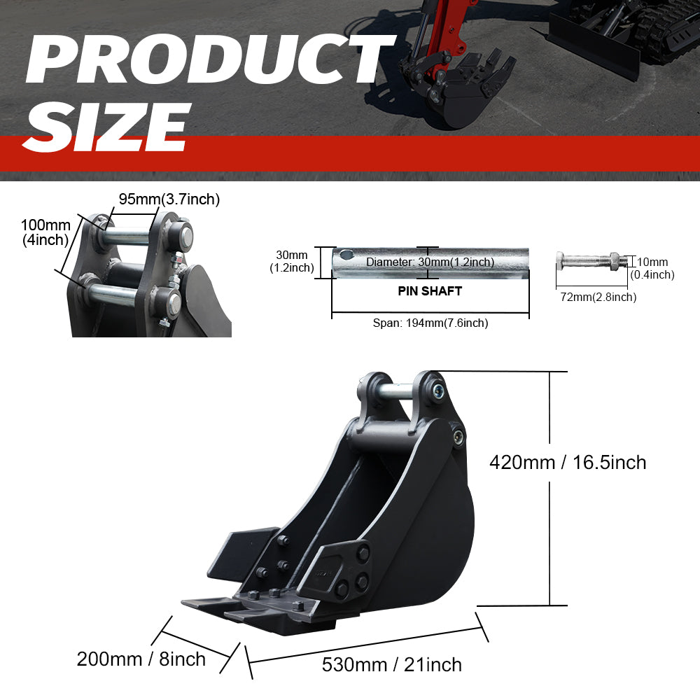8-Inch Toothed Bucket for 2-Ton Mini Excavators | HUAYEE HYE05-1