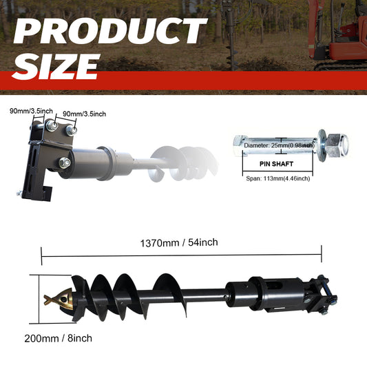 32x8" Auger Attachment for 1-1.8 Ton Mini Excavators | HUAYEE HYE02