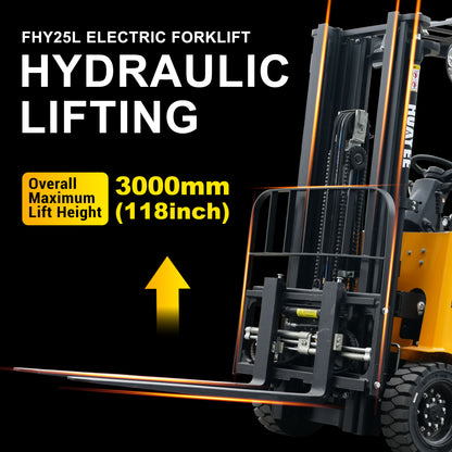 HUAYEE FHY25L Electric Forklift | Lithium Battery | Max. Lifting Capacity: 5,511 lbs | Max. Lifting Height: 118 inches
