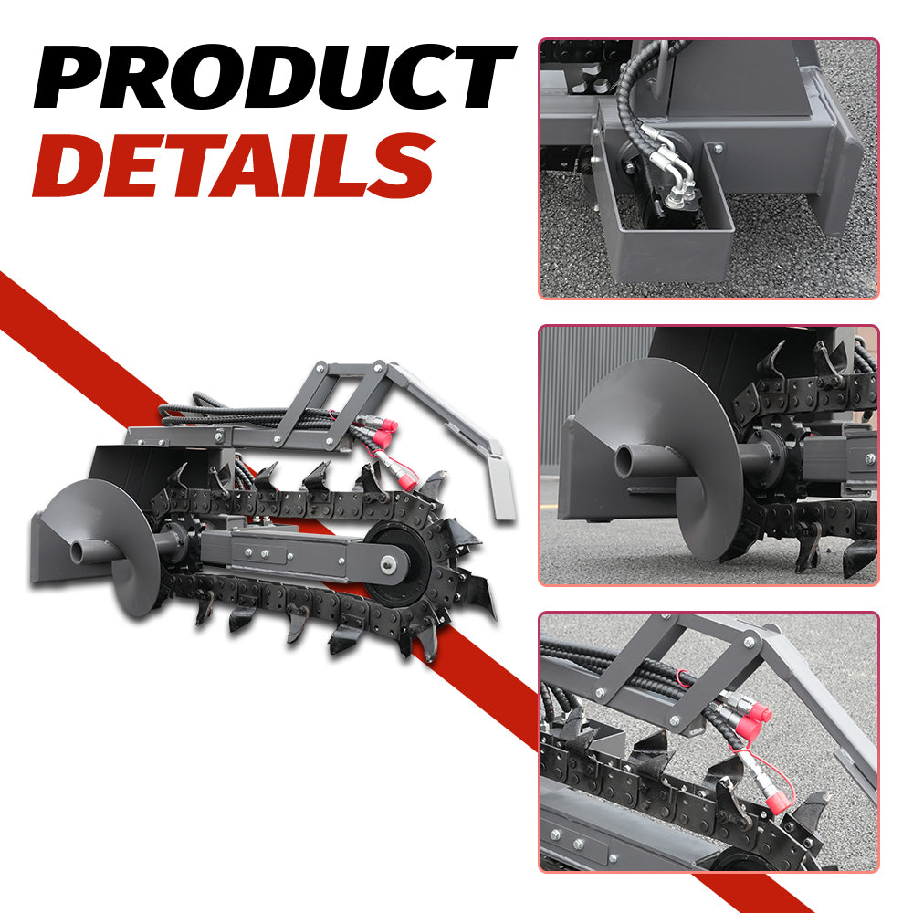 Trencher Attachment for Mini Skid Steers - Heavy-Duty Chain Digger for Cable/Pipe Installation