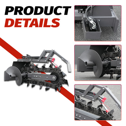 Trencher Attachment for Mini Skid Steers - Heavy-Duty Chain Digger for Cable/Pipe Installation