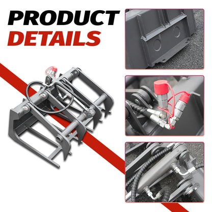 Log Grapple Attachment for Mini Skid Steer Loaders - Heavy-Duty Hydraulic Grapple Rake for Logs, Brush & Debris
