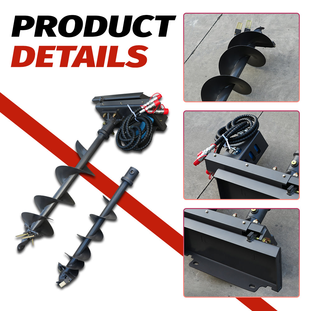 Australian Hydraulic Auger for Mini Skid Steers - w/ 200mm & 300mm Bits - Heavy-Duty Earth Drill