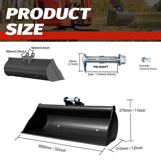 32" Toothless Bucket for 1-1.8 Ton Mini Excavators | HUAYEE HYE01-2