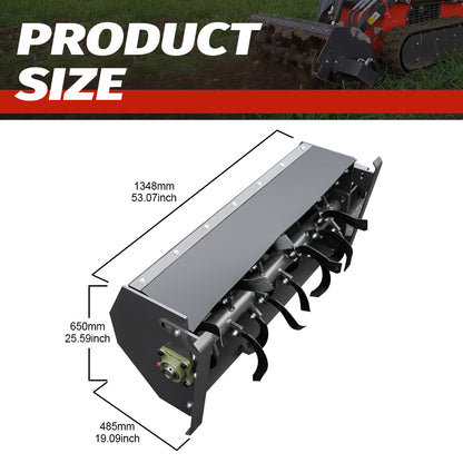 Tiller Attachment for Mini Skid Steers - Heavy-Duty Soil Cultivator for Landscaping