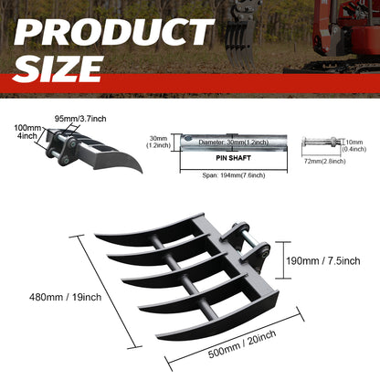 Rake for 2-Ton Mini Excavators | HUAYEE HYE05-3
