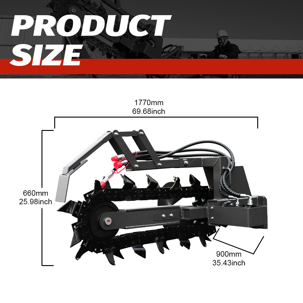 Trencher Attachment for Mini Skid Steers - Heavy-Duty Chain Digger for Cable/Pipe Installation