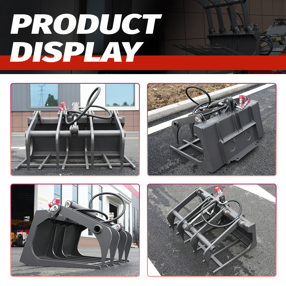 Log Grapple Attachment for Mini Skid Steer Loaders - Heavy-Duty Hydraulic Grapple Rake for Logs, Brush & Debris