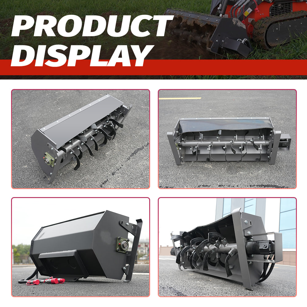 Tiller Attachment for Mini Skid Steers - Heavy-Duty Soil Cultivator for Landscaping