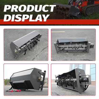 Tiller Attachment for Mini Skid Steers - Heavy-Duty Soil Cultivator for Landscaping