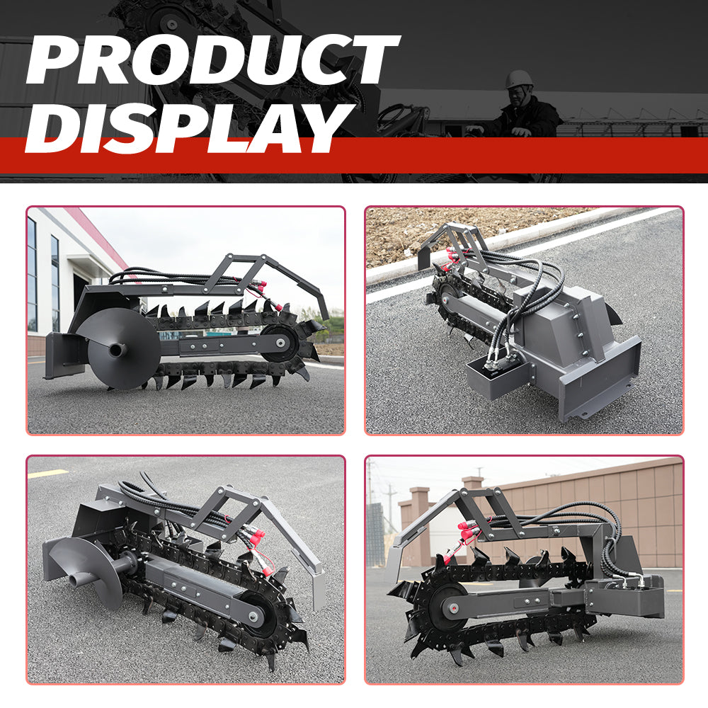 Trencher Attachment for Mini Skid Steers - Heavy-Duty Chain Digger for Cable/Pipe Installation
