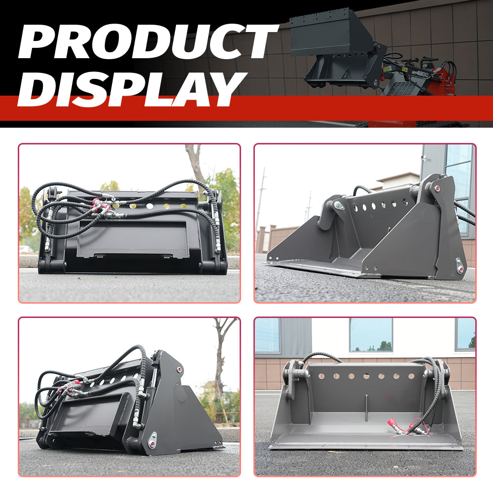 4-in-1 Bucket Attachment for Mini Skid Steer Loaders - Multi-Purpose Digging, Grading, Grappling & Dumping Bucket