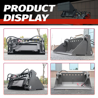 4-in-1 Bucket Attachment for Mini Skid Steer Loaders - Multi-Purpose Digging, Grading, Grappling & Dumping Bucket