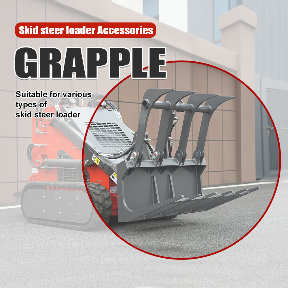 Log Grapple Attachment for Mini Skid Steer Loaders - Heavy-Duty Hydraulic Grapple Rake for Logs, Brush & Debris