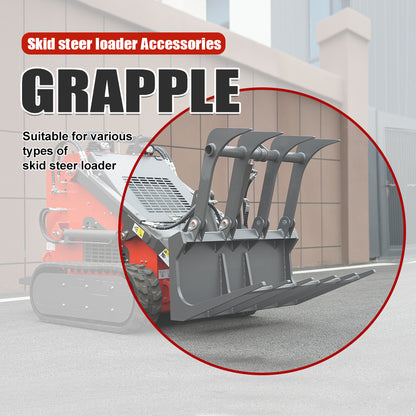 Log Grapple Attachment for Mini Skid Steer Loaders - Heavy-Duty Hydraulic Grapple Rake for Logs, Brush & Debris