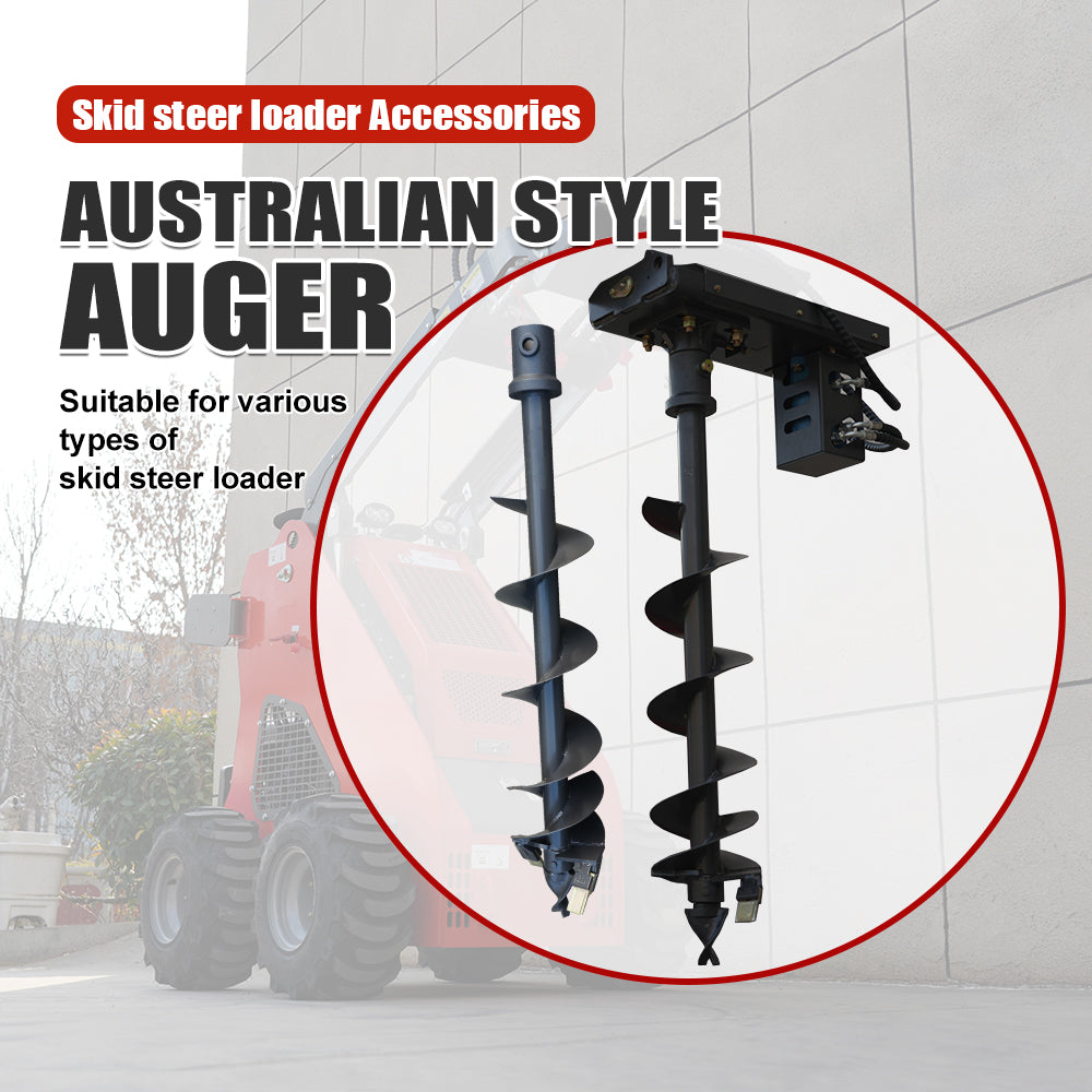 Australian Hydraulic Auger for Mini Skid Steers - w/ 200mm & 300mm Bits - Heavy-Duty Earth Drill