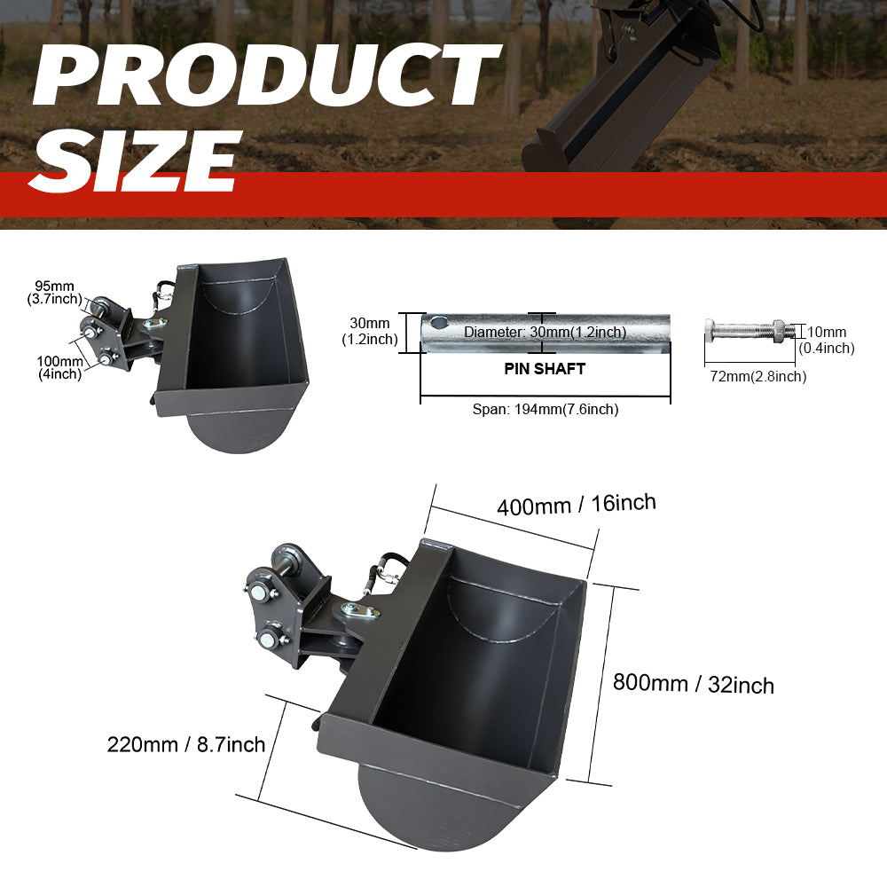 800mm 32" Tilt Bucket for 2 Ton Mini Excavators | HUAYEE HYE08