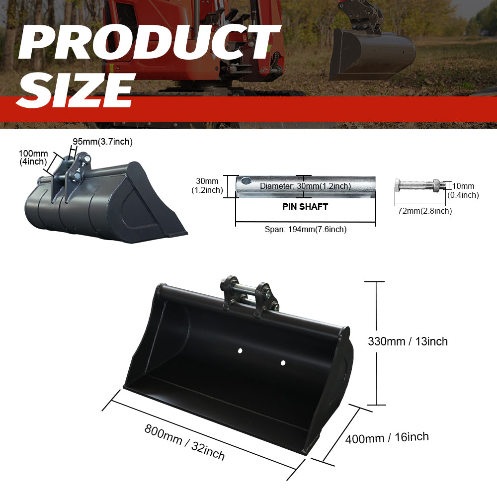 32-Inch Toothless Bucket for 2-Ton Mini Excavators | HUAYEE HYE05-2