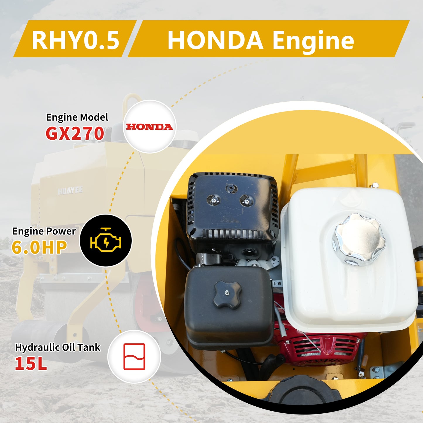 HUAYEE RHY0.5 Tandem Vibratory Road Roller - 0.5 Ton Medium-Sized Road Compaction Machine
