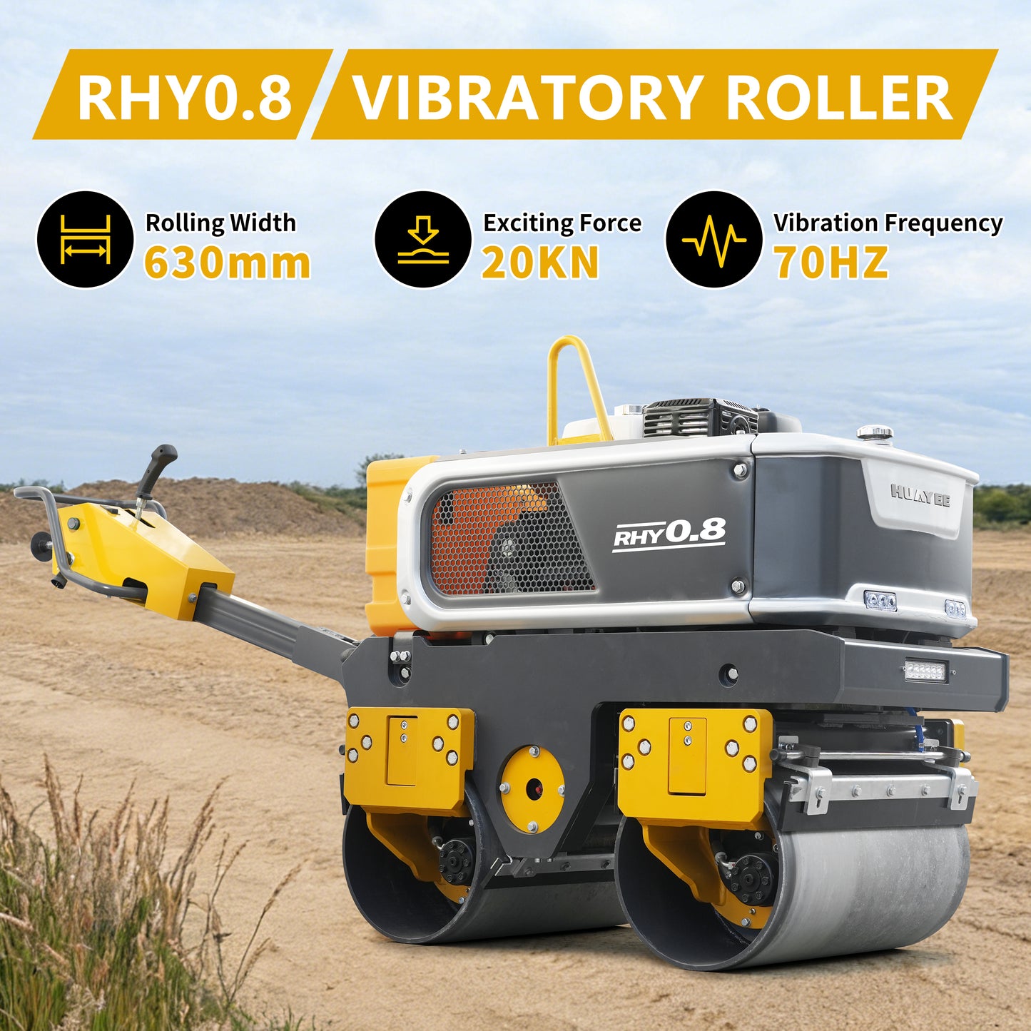 HUAYEE RHY0.8 Tandem Vibratory Road Roller - 0.8 Ton Heavy-Duty Road Compaction Machine