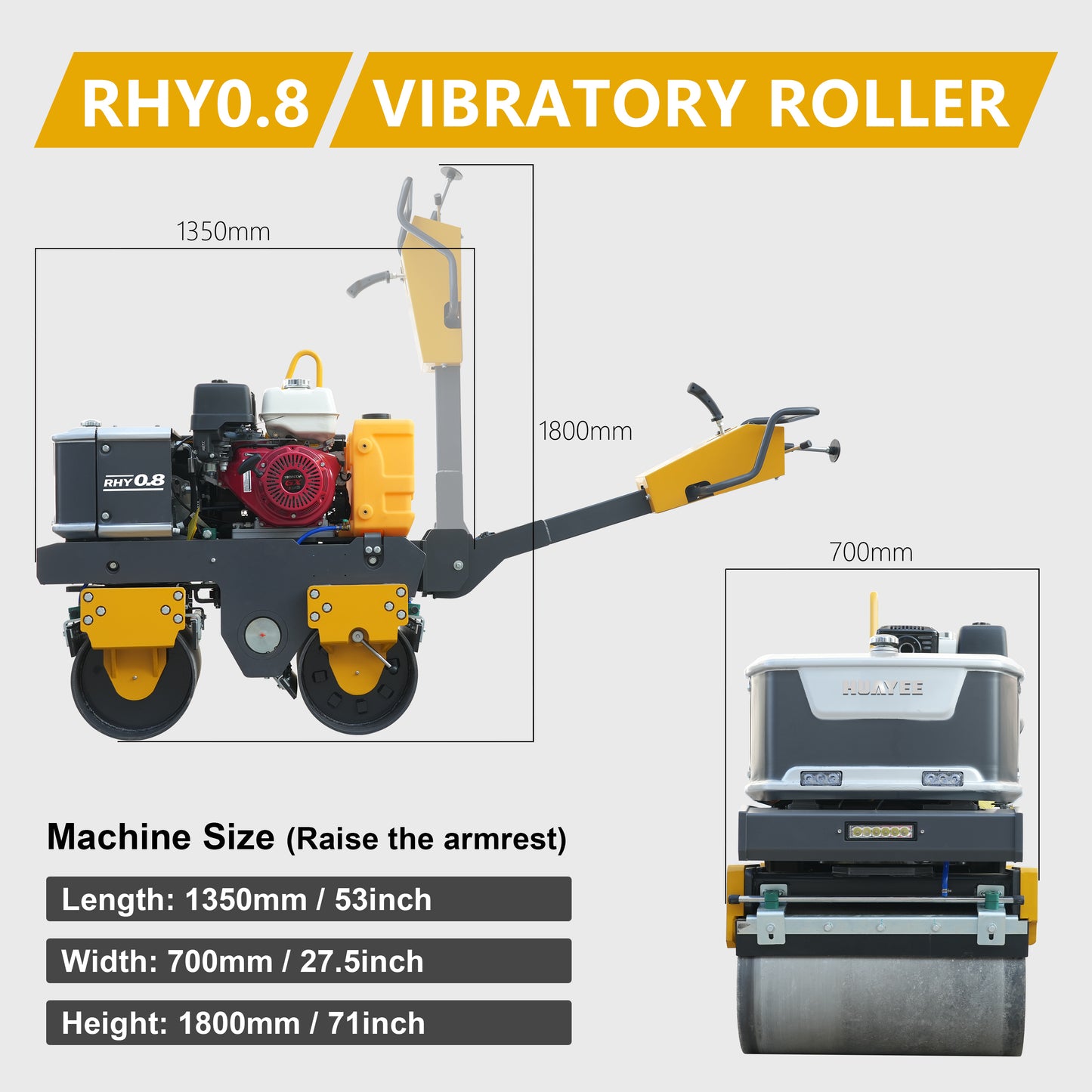 HUAYEE RHY0.8 Tandem Vibratory Road Roller - 0.8 Ton Heavy-Duty Road Compaction Machine