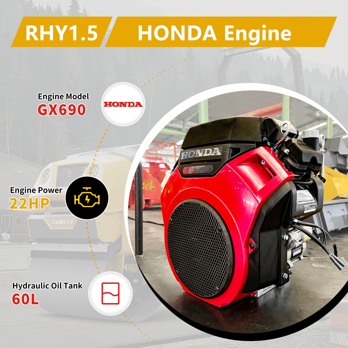 HUAYEE RHY1.5 Tandem Vibratory Road Roller - 1.5 Ton Ultra-Heavy Professional Road Compactor