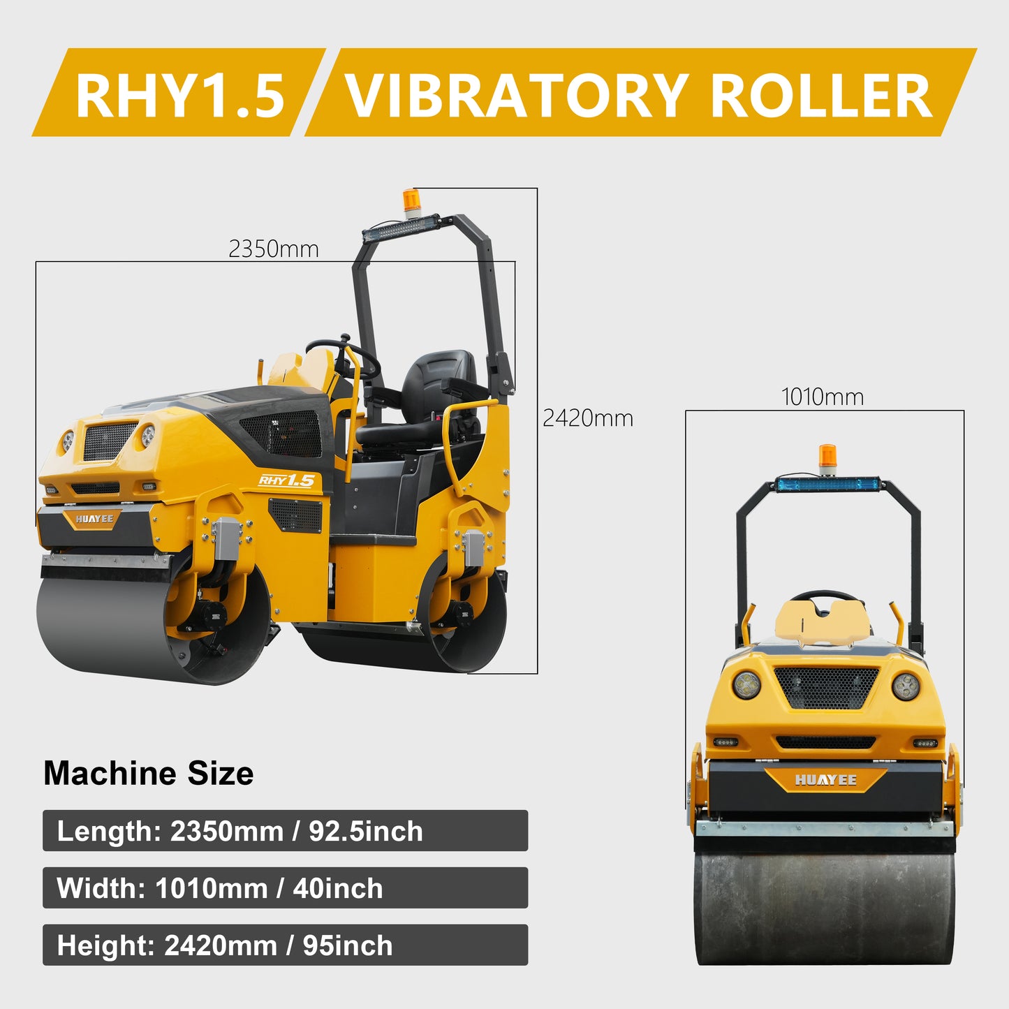 HUAYEE RHY1.5 Tandem Vibratory Road Roller - 1.5 Ton Ultra-Heavy Professional Road Compactor