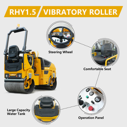 HUAYEE RHY1.5 Tandem Vibratory Road Roller - 1.5 Ton Ultra-Heavy Professional Road Compactor