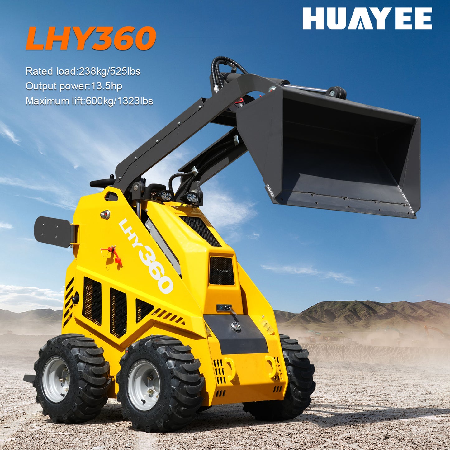 HUAYEE LHY360 Mini Skid Steer Loader - 13.5HP Briggs & Stratton Engine, 200kg Rated Load