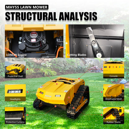 MHY55 Compact Remote Control Tracked Lawn Mower - 9HP LONCIN Gas Engine, 550mm Mowing Width
