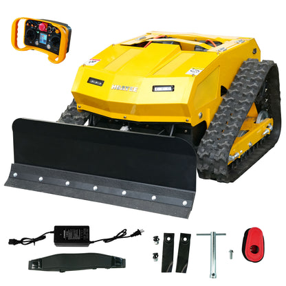 MHY55 Compact Remote-Controlled Tracked Mower — Powered by a 9 HP Loncin gasoline engine, featuring a 550mm mowing width and a remote-controlled lifting dozer blade.