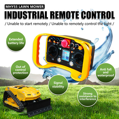 MHY55 Compact Remote-Controlled Tracked Mower — Powered by a 9 HP Loncin gasoline engine, featuring a 550mm mowing width and a remote-controlled lifting dozer blade.