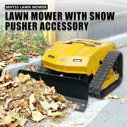 MHY55 Compact Remote-Controlled Tracked Mower — Powered by a 9 HP Loncin gasoline engine, featuring a 550mm mowing width and a remote-controlled lifting dozer blade.