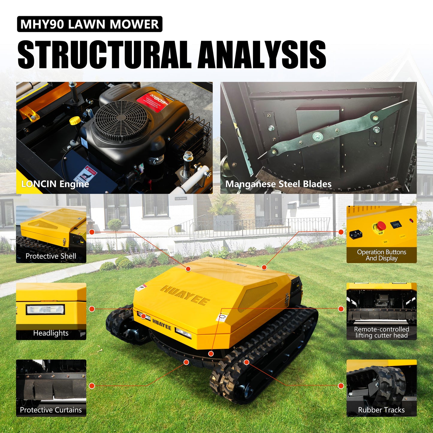 MHY90 Heavy-Duty Remote Control Tracked Slope Mower - 22HP, 900mm Cutting Width | HUAYEE