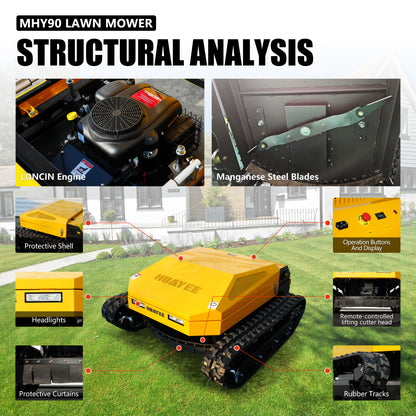 MHY90 Heavy-Duty Remote Control Tracked Slope Mower - 22HP, 900mm Cutting Width | HUAYEE