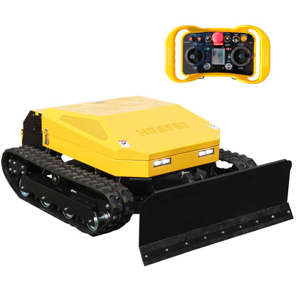 MHY90 Compact Remote-Controlled Tracked Mower—powered by a 22 HP Loncin gasoline engine, featuring a 900 mm cutting width and a remote-controlled lifting dozer blade.