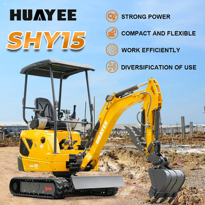 HUAYEE SHY15 | Mini Excavator - 1.5 Ton Compact Excavator with Kubota D722 Engine, 14 HP