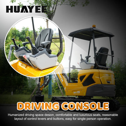 HUAYEE SHY15 | Mini Excavator - 1.5 Ton Compact Excavator with Kubota D722 Engine, 14 HP