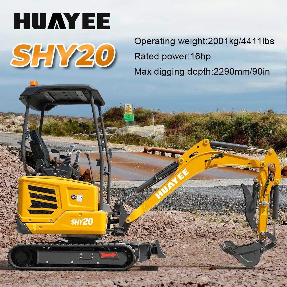 HUAYEE SHY20 Mini Excavator - 1.68 Ton Compact Excavator with Kubota D902 Engine, 16 HP