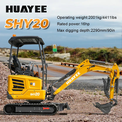 HUAYEE SHY20 Mini Excavator - 1.68 Ton Compact Excavator with Kubota D902 Engine, 16 HP