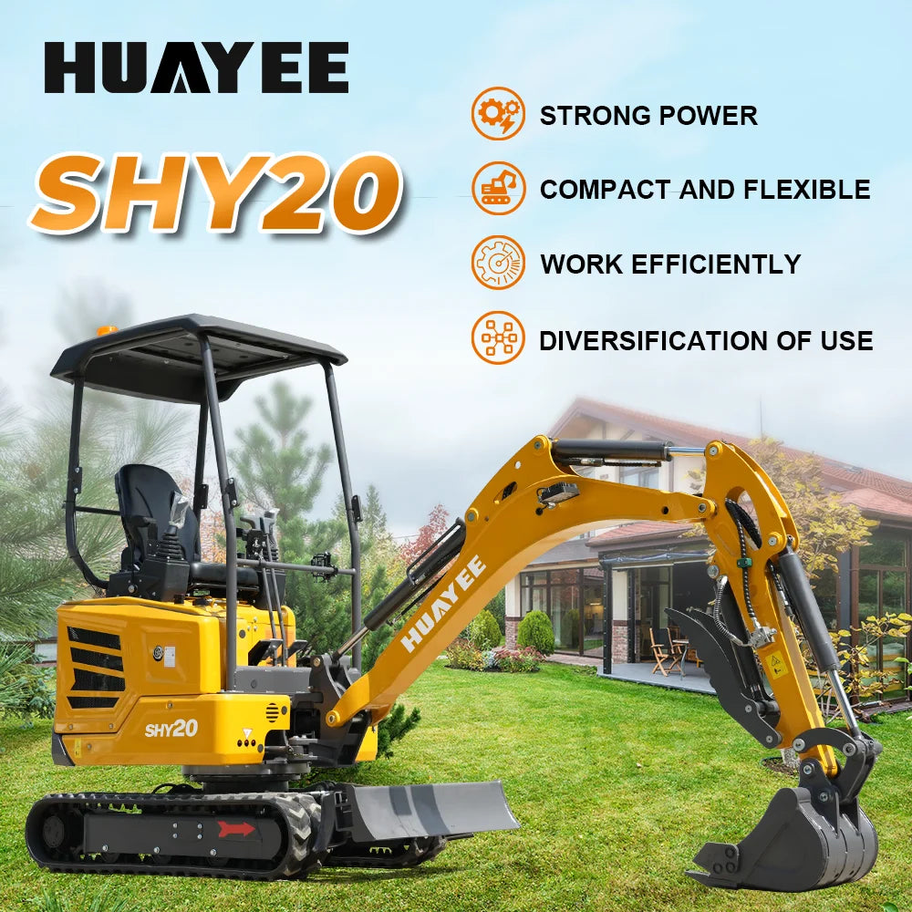 HUAYEE SHY20 Mini Excavator - 1.68 Ton Compact Excavator with Kubota D902 Engine, 16 HP